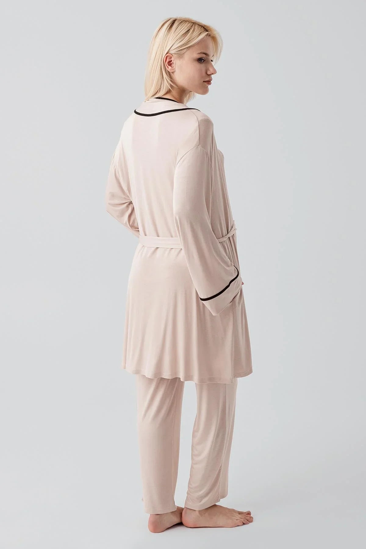 Kısa Kollu Emzirme Bölmeli Ayarlanabilir Bel Esnek Likralı Viskoz Soft Hamile Pijama Takım 19317