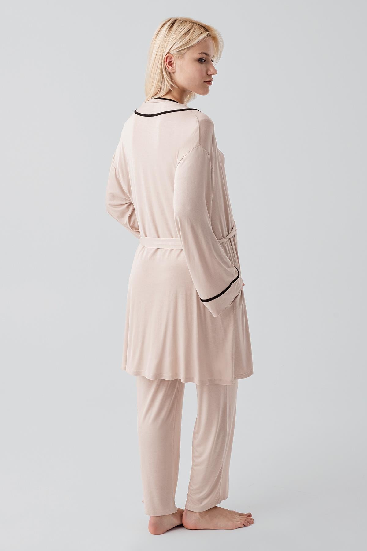 Kısa Kollu Emzirme Bölmeli Ayarlanabilir Bel Esnek Viskoz Hamile Pijama Takım 19317