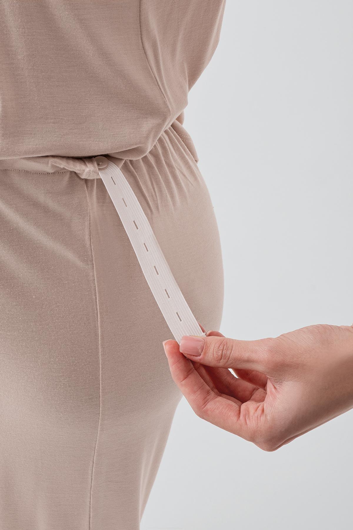 Kısa Kollu Emzirme Bölmeli Ayarlanabilir Bel Esnek Likralı Viskoz Soft Hamile Pijama Takım 19317