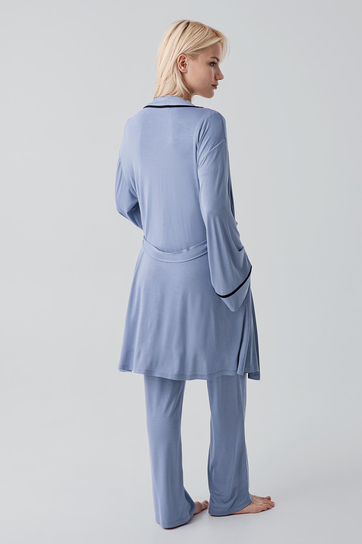 Kısa Kollu Emzirme Bölmeli Ayarlanabilir Bel Esnek Viskoz Hamile Pijama Takım 19317