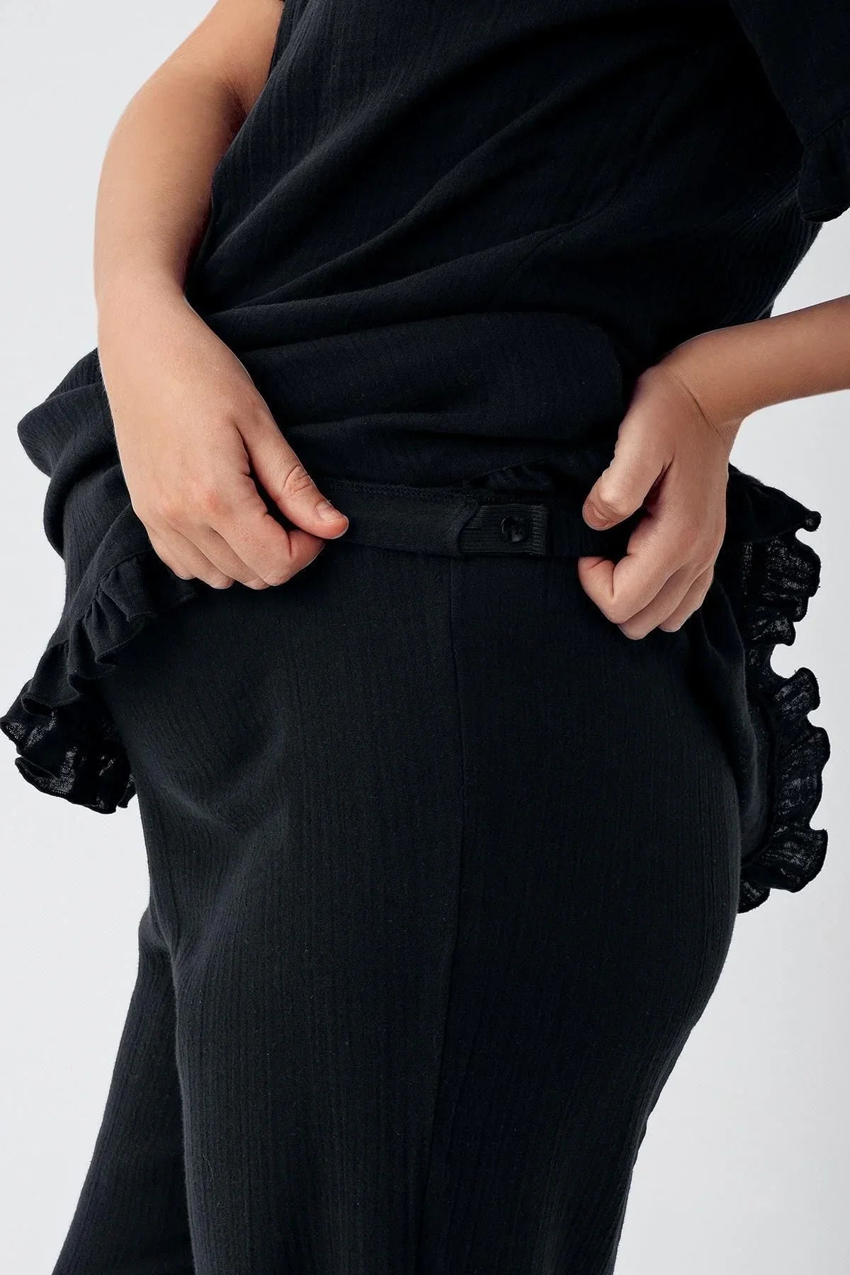 Çift Katlı Müslin Pamuklu Ayarlanabilir Yüksek Bel Düğmeli Hamile Sabahlık Pijama Takım M308 - Artış Collection