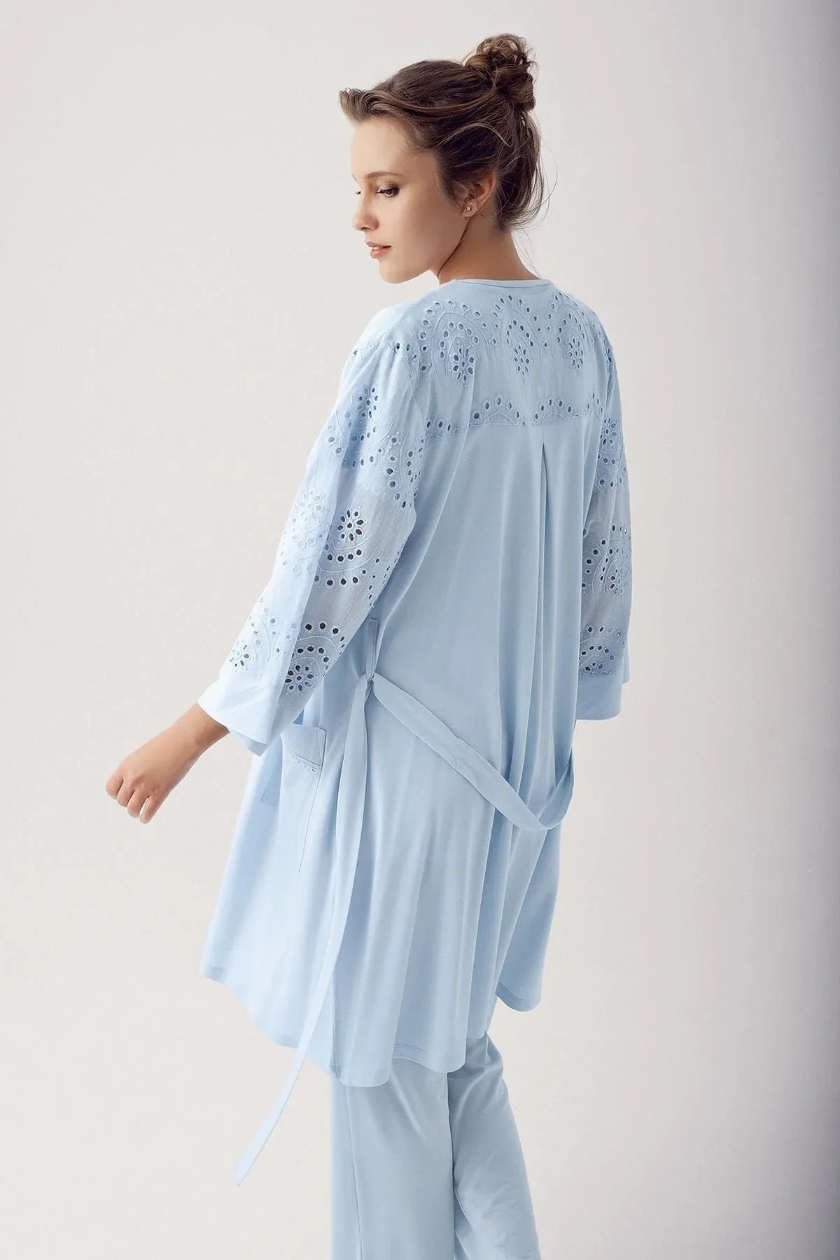 Dantelli Düğmeli Kısa Kollu Esnek Kumaşlı Lohusa Pijama 12305 - Artış Collection