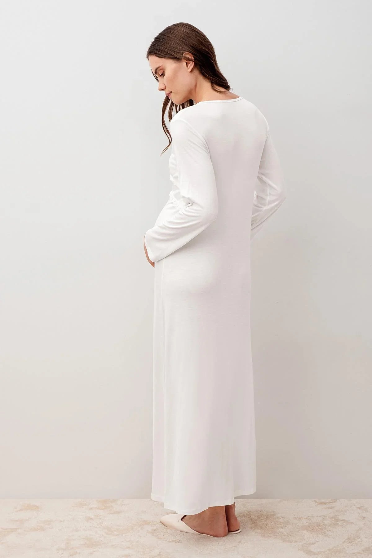 Long Sleeve Lace Lycra Viscose Maternity Nightgown and Robe Set 20401