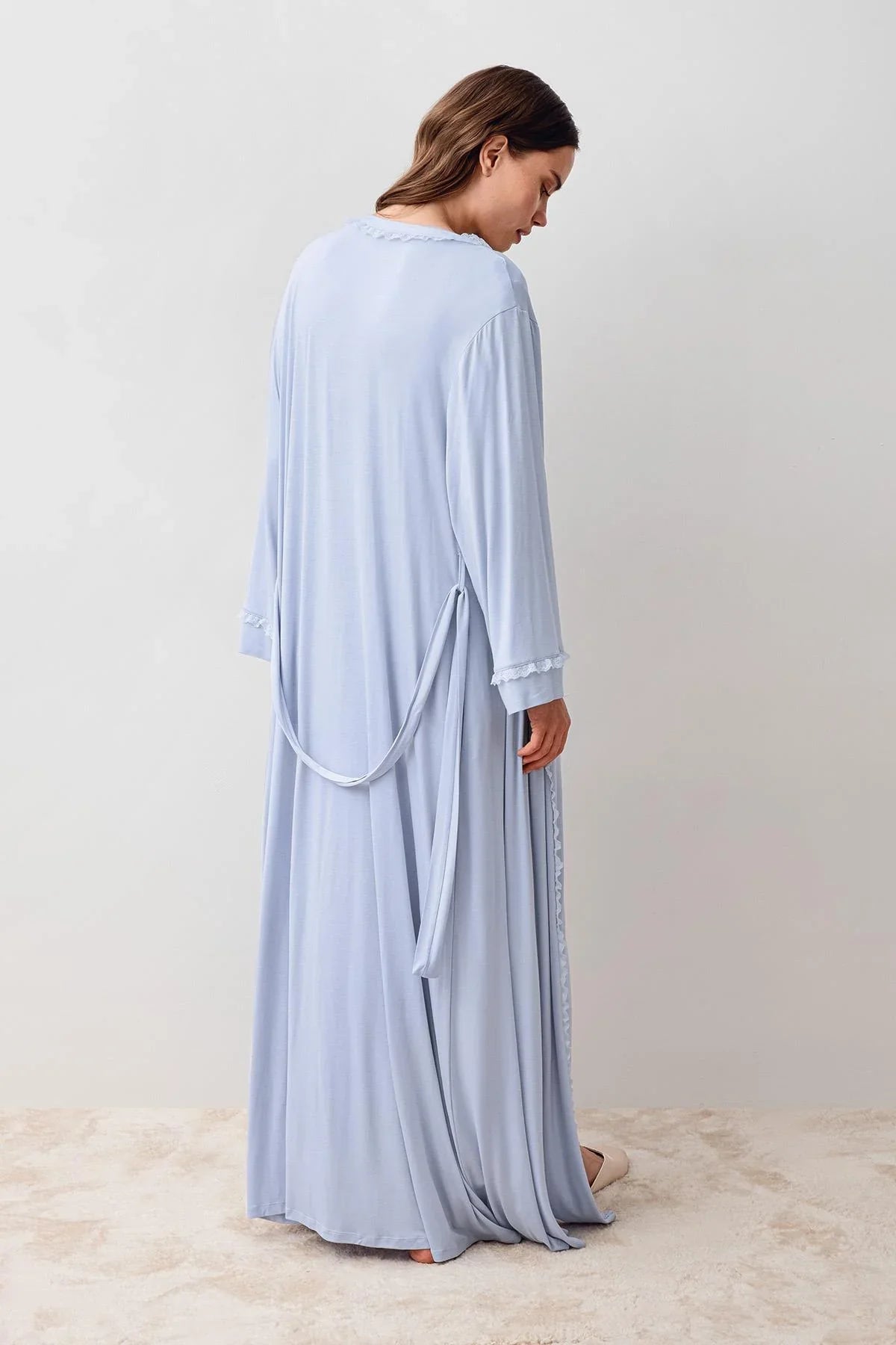 Long Sleeve Lace Lycra Viscose Maternity Nightgown and Robe Set 20401