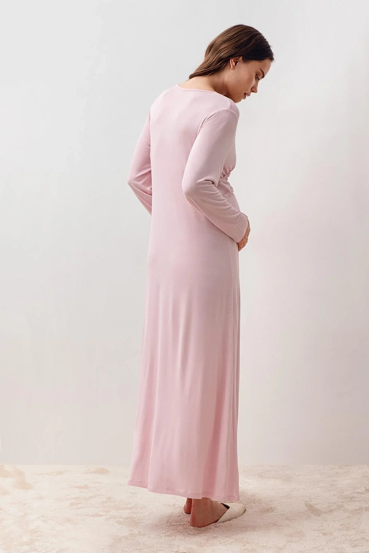 Long Sleeve Lace Lycra Viscose Maternity Nightgown and Robe Set 20401