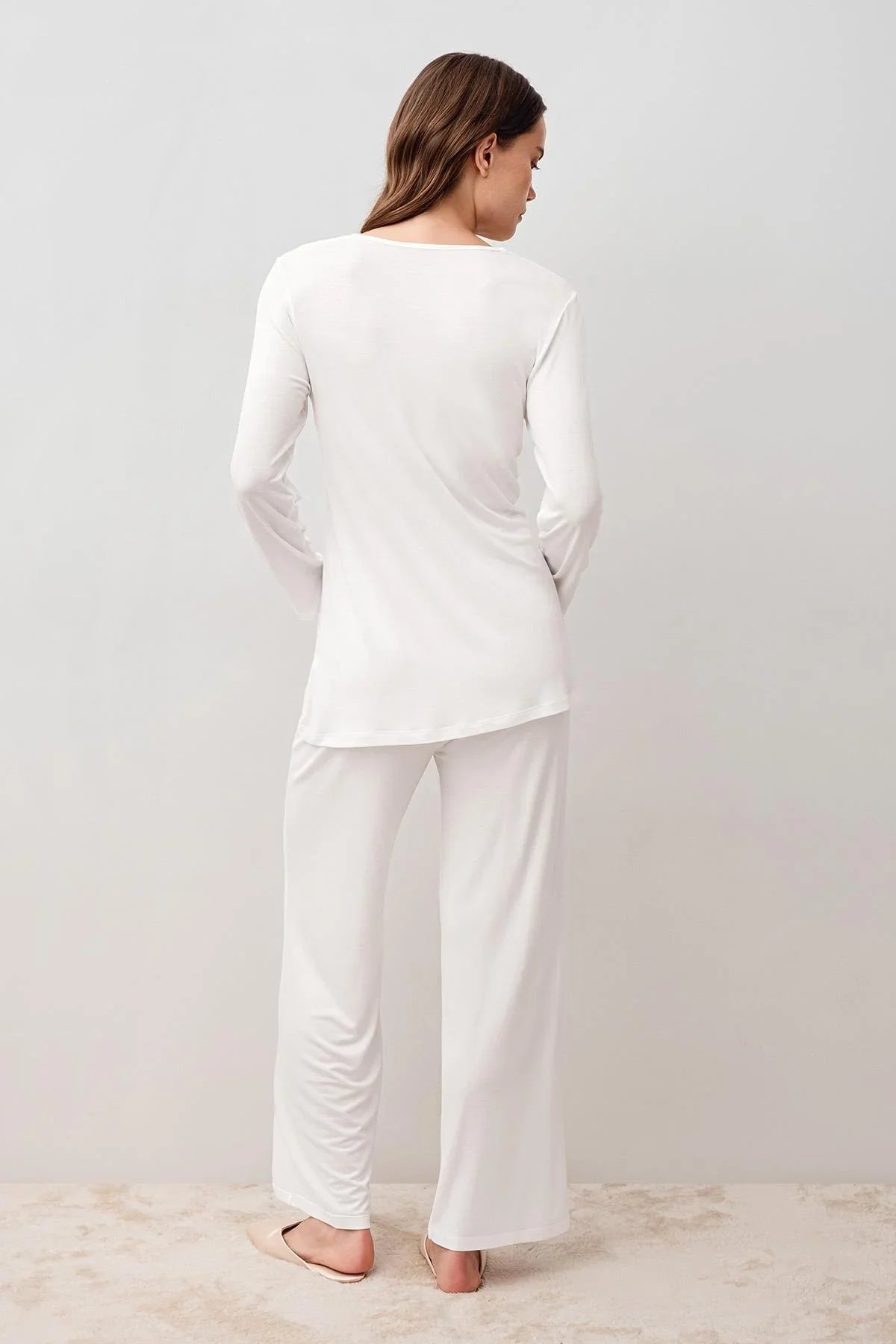 Uzun Kollu Dantelli Likralı Viskoz Hamile Sabahlık Pijama Takım 20300 - Artış Collection