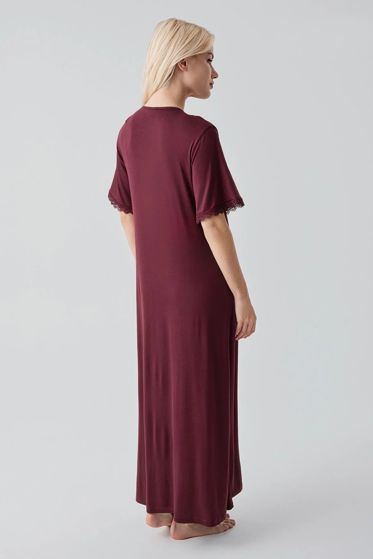 Short Sleeve Lace Long Comfortable Flexible Viscose Nightgown 19104