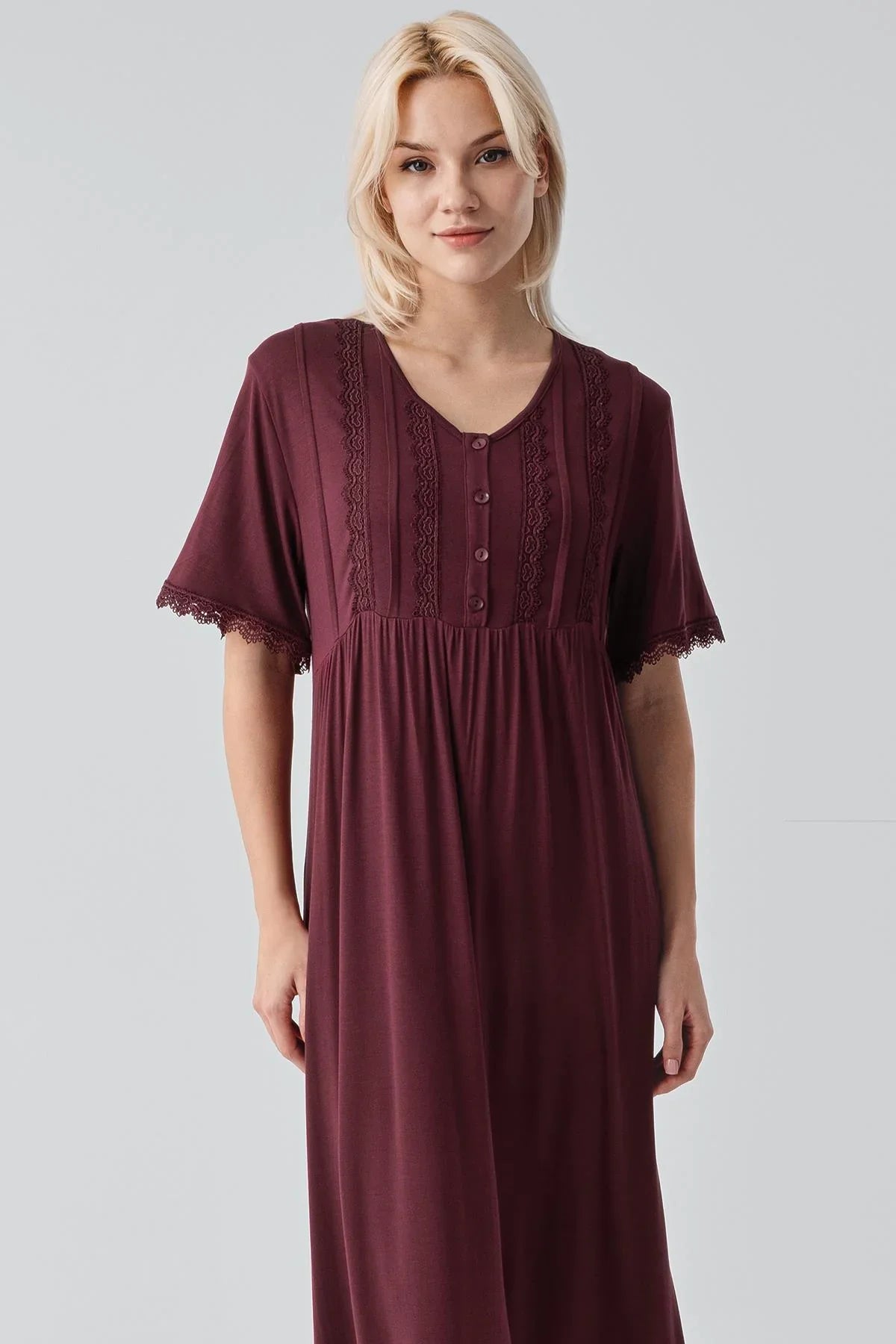 Short Sleeve Lace Long Comfortable Flexible Viscose Nightgown 19104