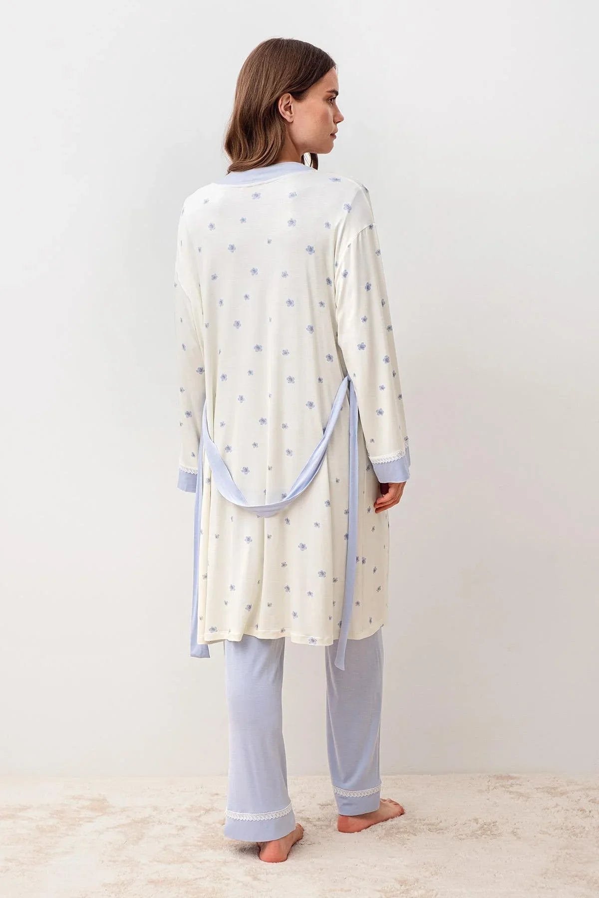 Uzun Kollu Düğmeli Desenli Likralı Viskoz Hamile Sabahlık Pijama Takım 20300 - Artış Collection