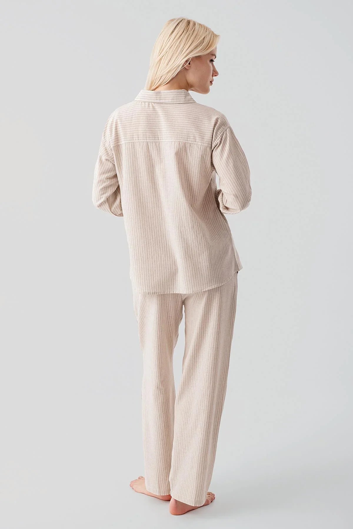 Long-Sleeved Striped Button-Down Woven 100% Cotton Pajama Set 19209