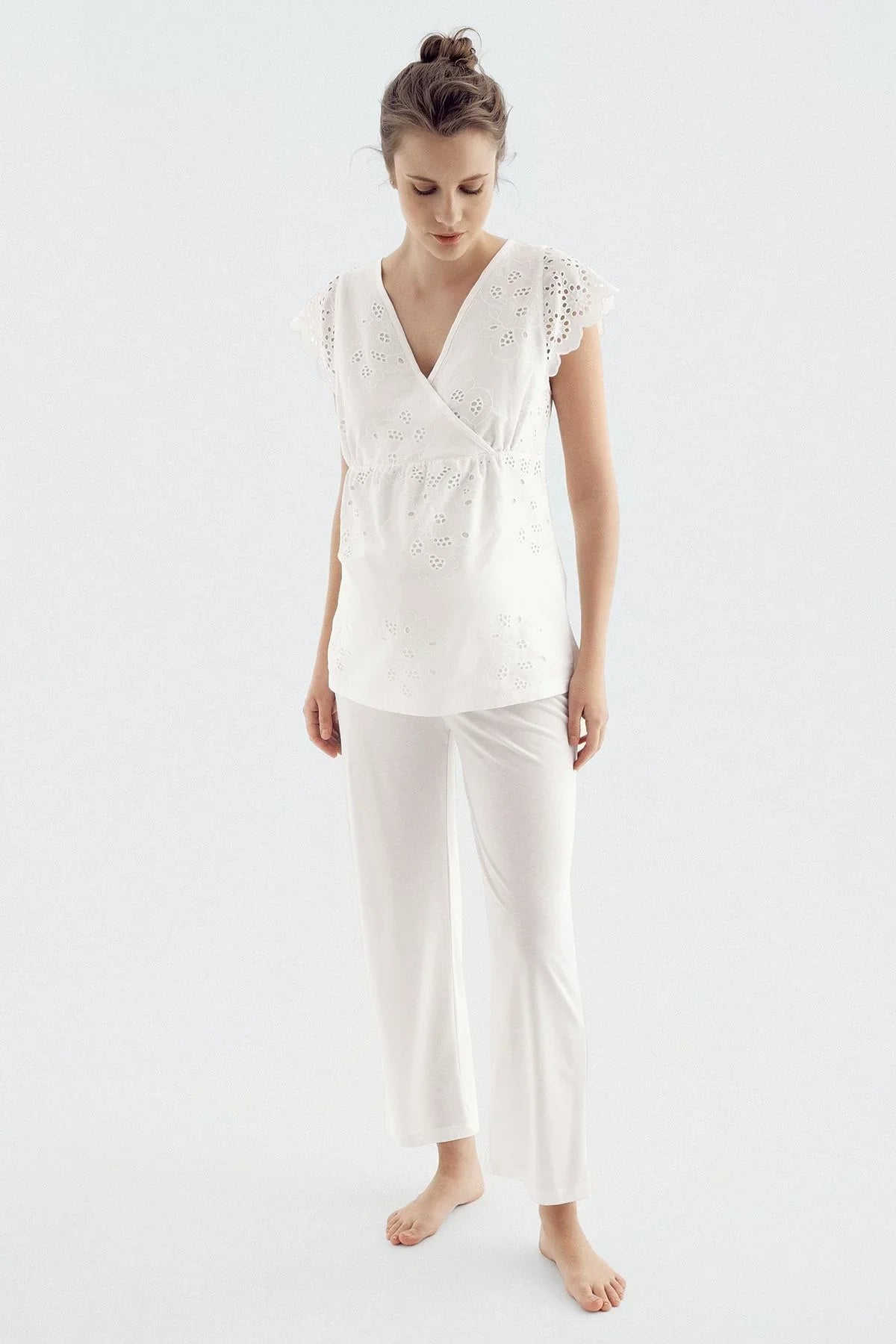 Dokuma Pamuklu Kısa Kol Hamile Pijama Takım 14213