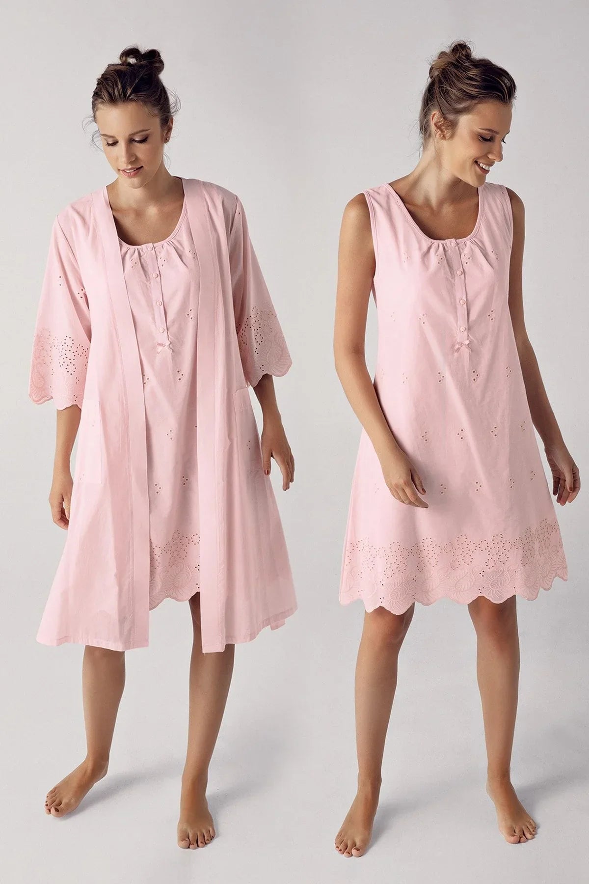 Dokuma Pamuklu Hamile Gecelik Sabahlık Takım 10402 - Artış Collection