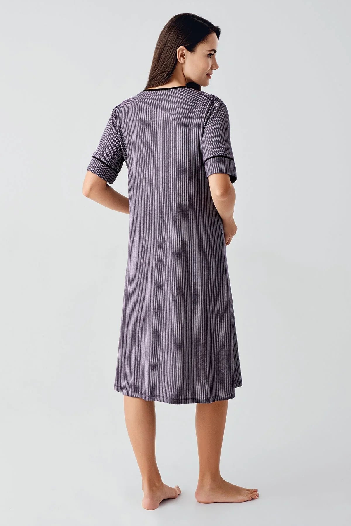 Düğmeli Kısa Kısa Kollu Esnek Viskoz Hamile Gecelik 14128