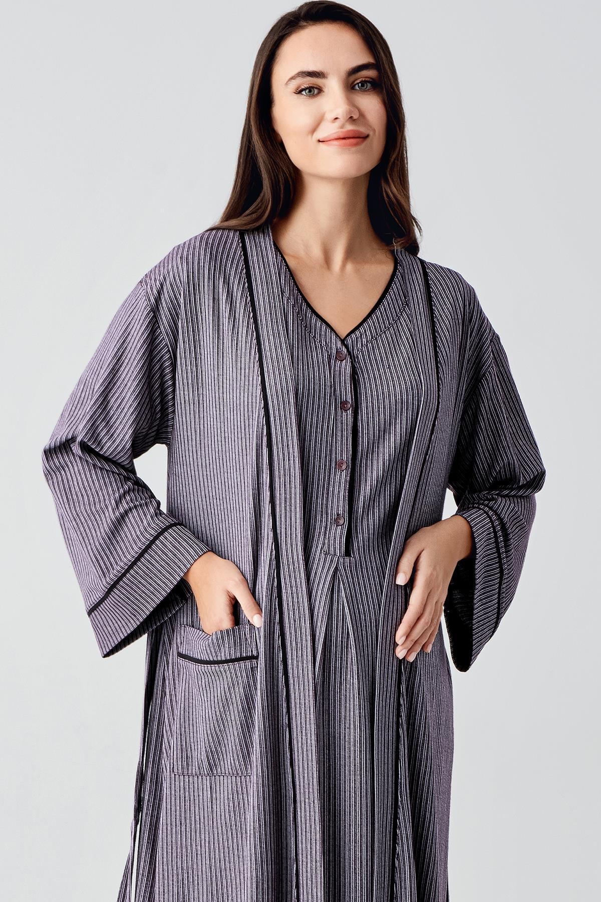 Düğmeli Kısa Kollu Esnek Viskoz Hamile Gecelik Sabahlık Takım 14406