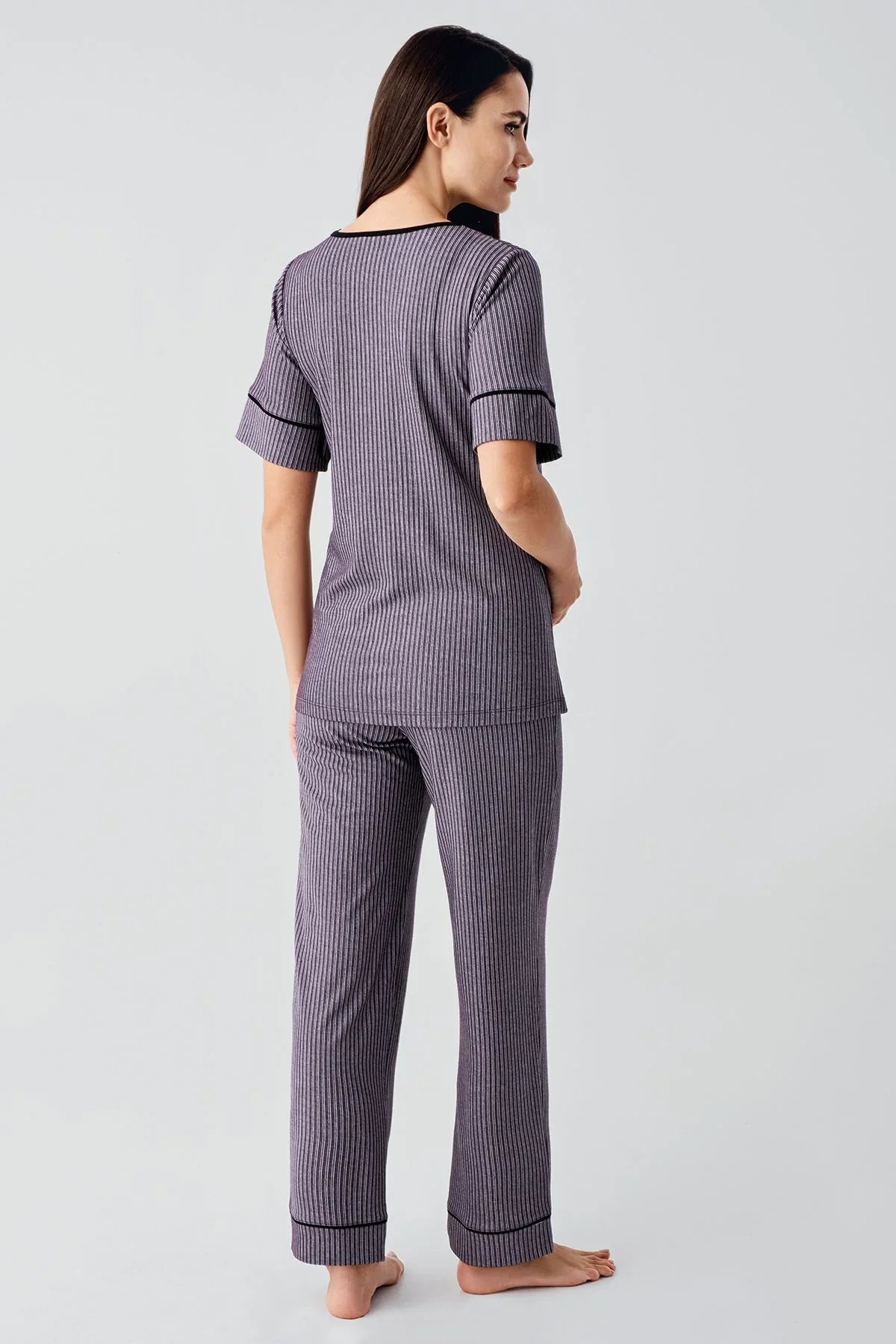 Düğmeli Kısa Kollu Esnek Viskoz Hamile Pijama Takımı 14209 - Artış Collection