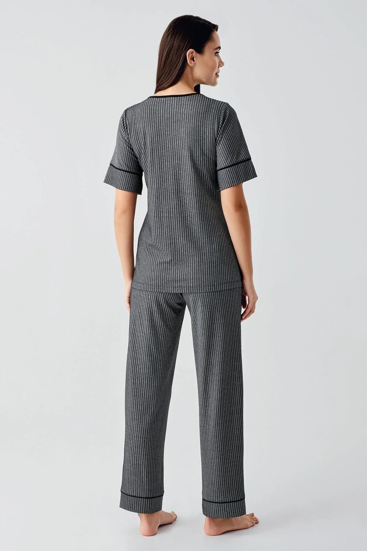 Düğmeli Kısa Kollu Esnek Viskoz Hamile Pijama Takımı 14209