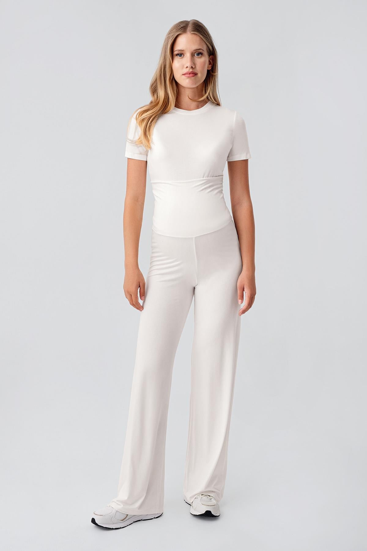 Düz Paça Katlanan Bel Esnek Viskoz Pantolon VTP01