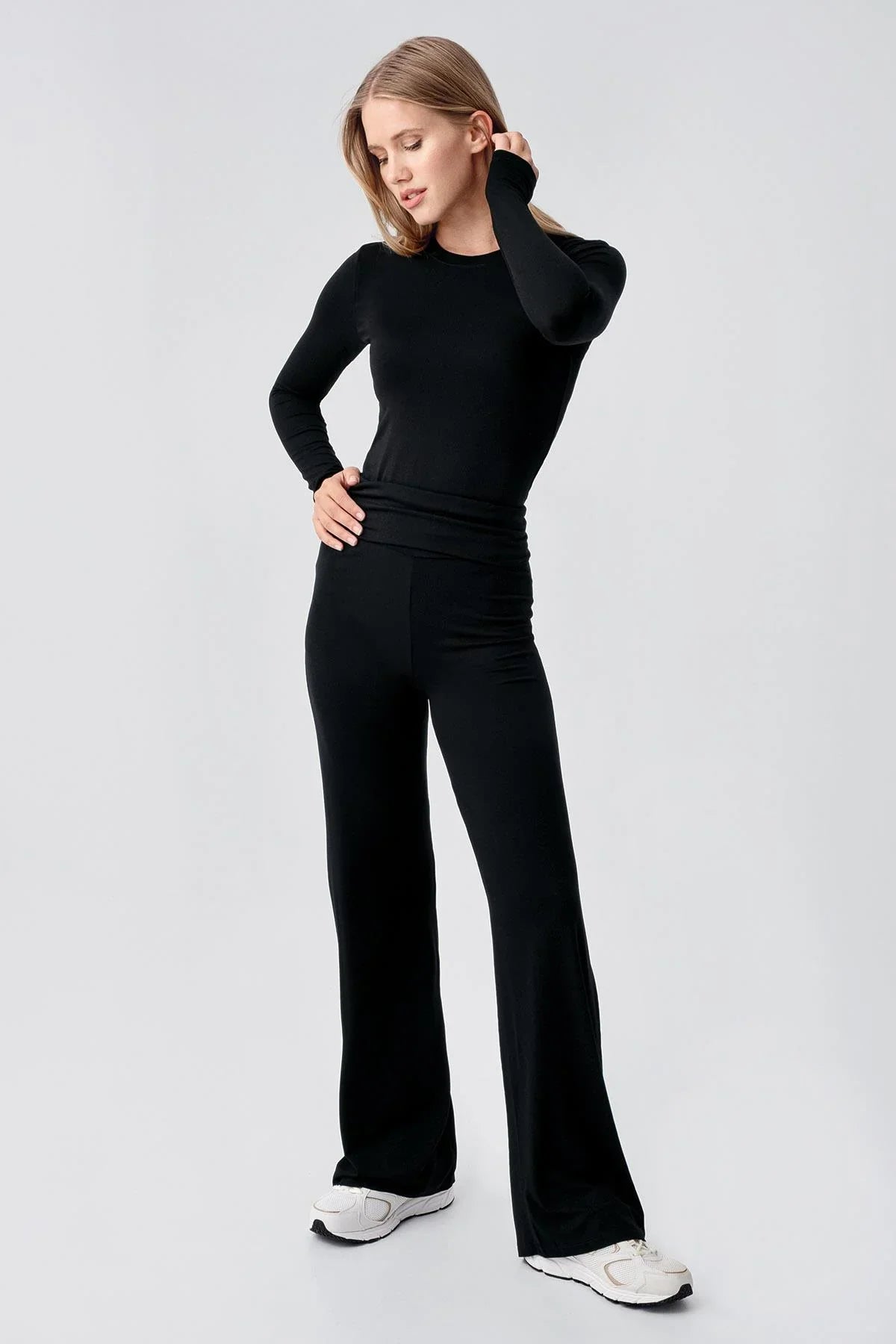 Düz Paça Katlanan Bel Esnek Viskoz Pantolon VTP01 - Artış Collection