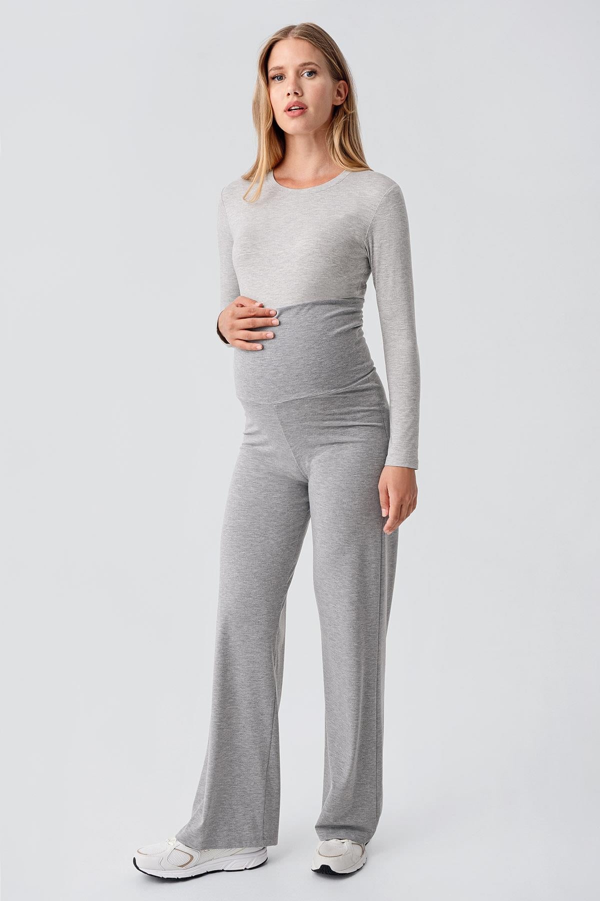 Düz Paça Katlanan Bel Esnek Viskoz Pantolon VTP01