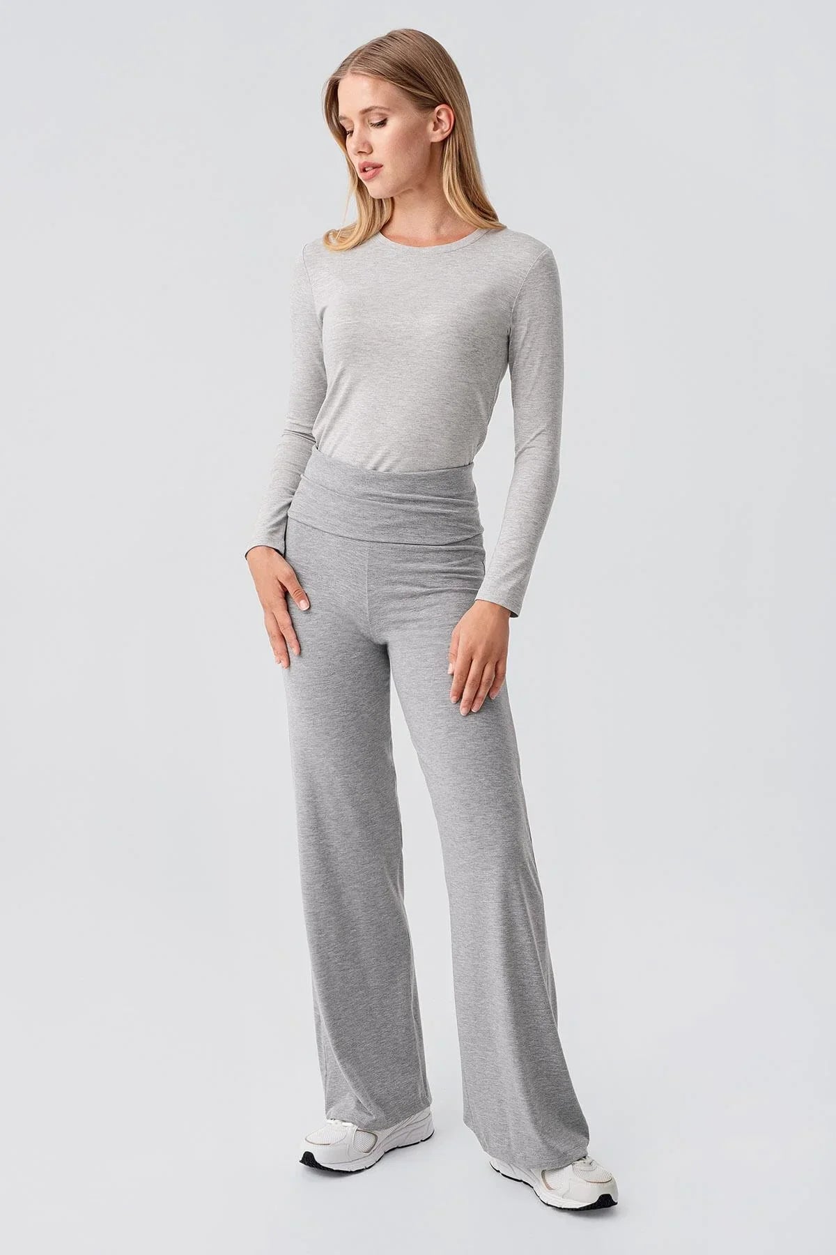 Düz Paça Katlanan Bel Esnek Viskoz Pantolon VTP01 - Artış Collection