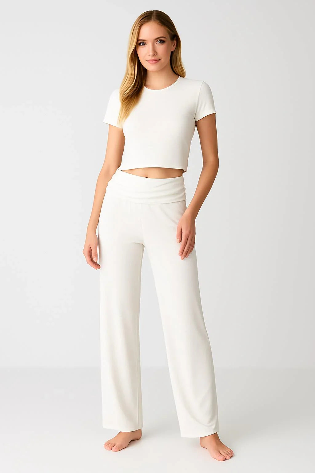 Straight Leg Fold-Back Waist Flexible Viscose Trousers VTP01