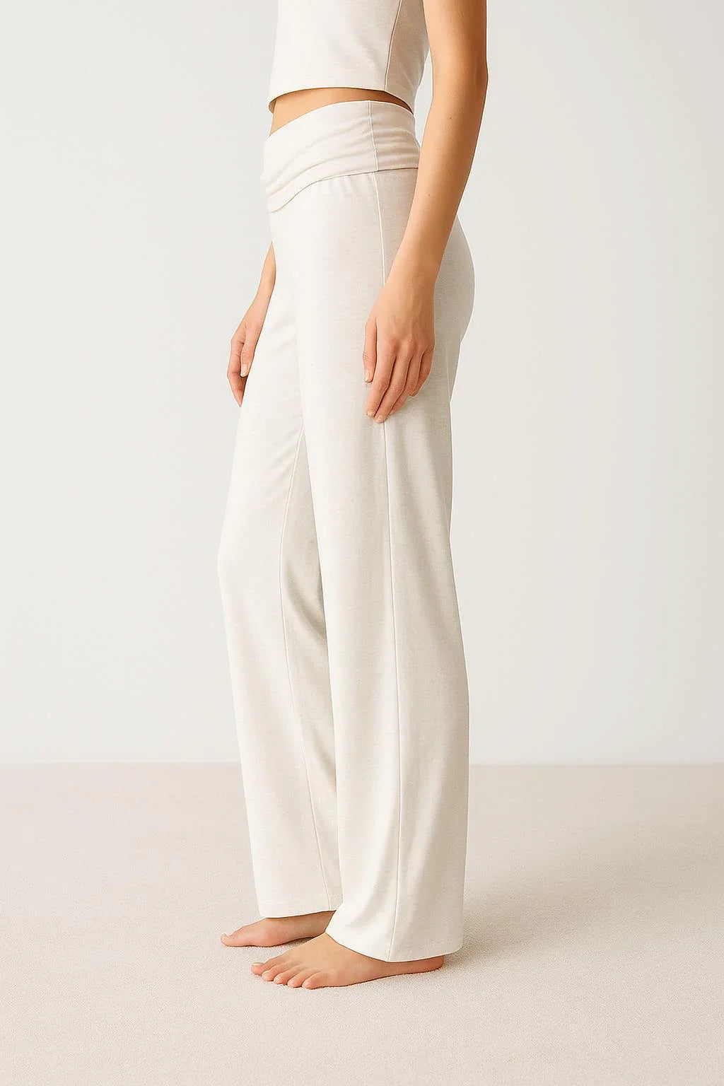 Straight Leg Fold-Back Waist Flexible Viscose Trousers VTP01