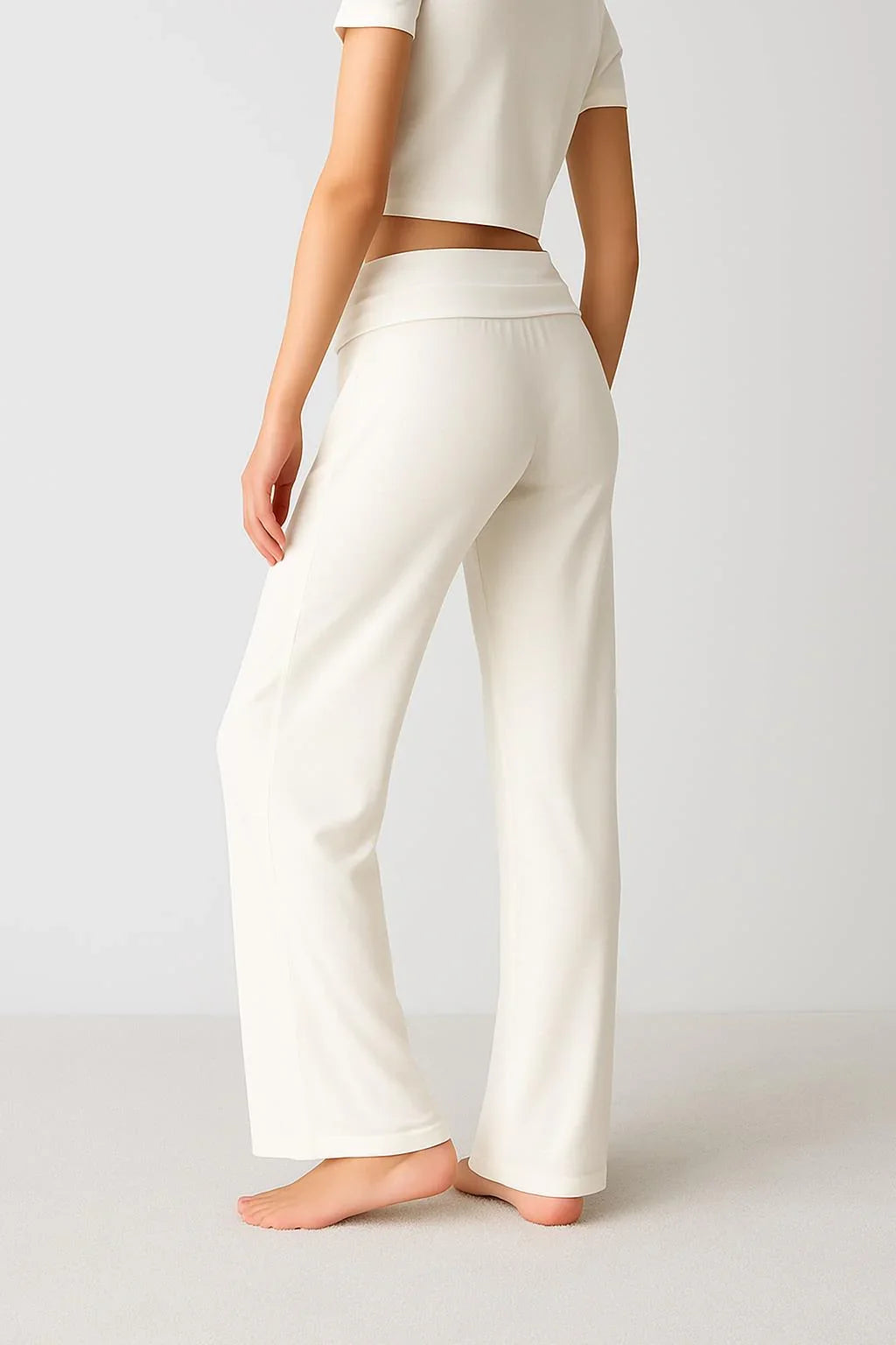 Straight Leg Fold-Back Waist Flexible Viscose Trousers VTP01