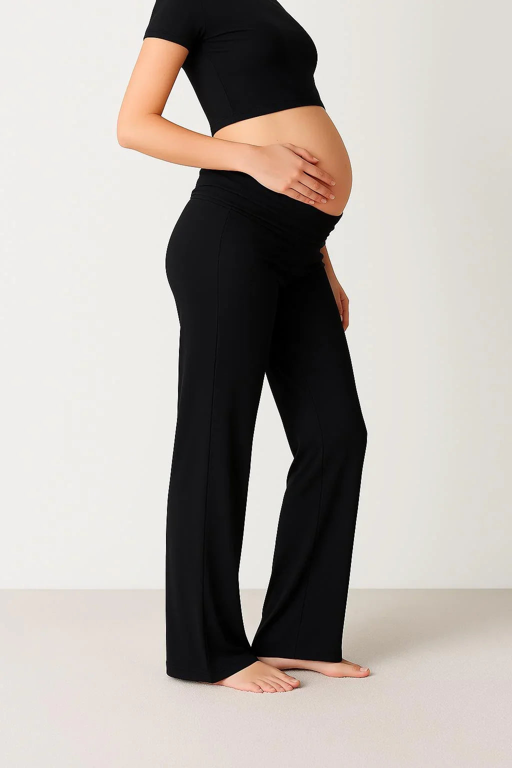 Straight Leg Fold-Back Waist Flexible Viscose Trousers VTP01
