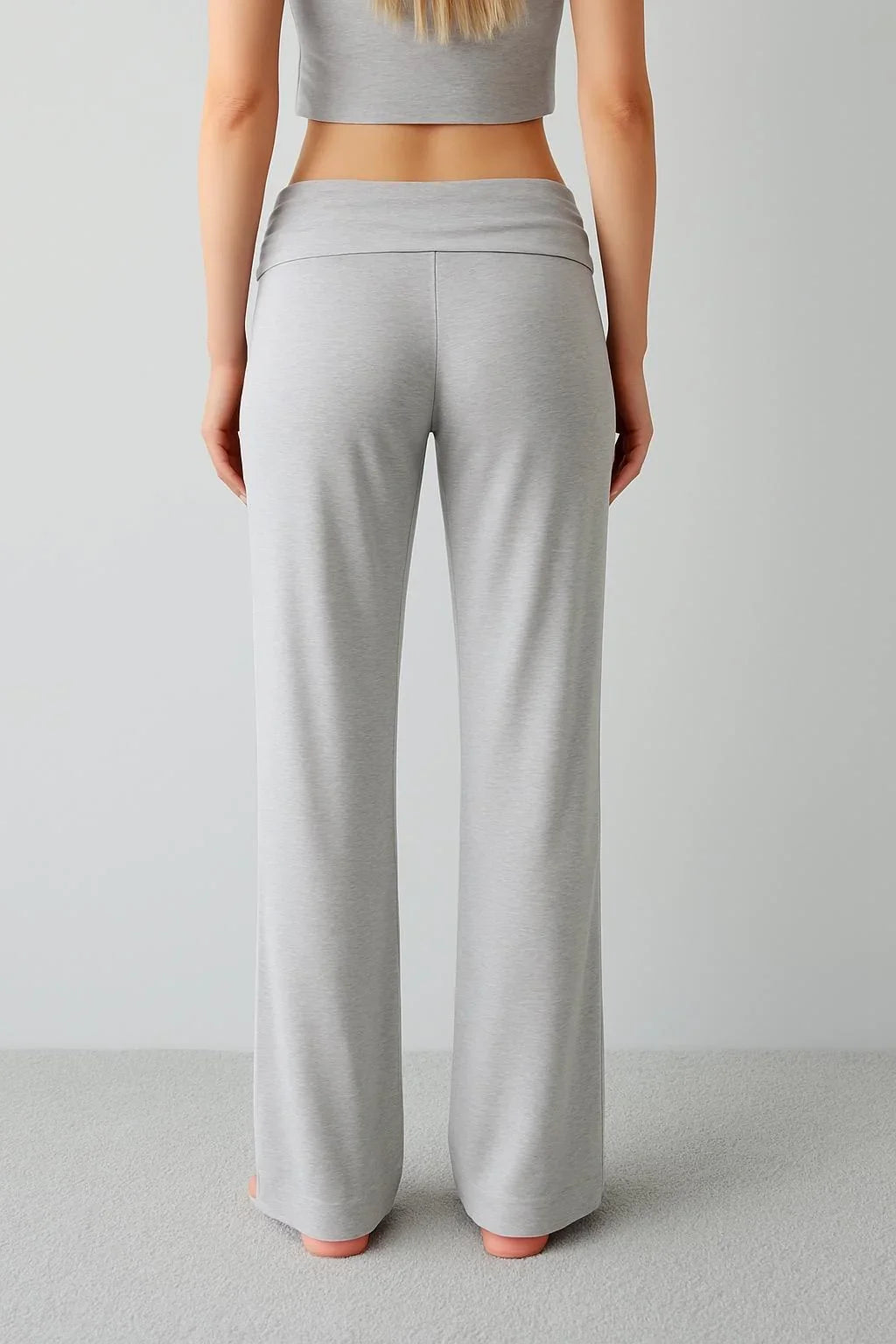 Straight Leg Fold-Back Waist Flexible Viscose Trousers VTP01