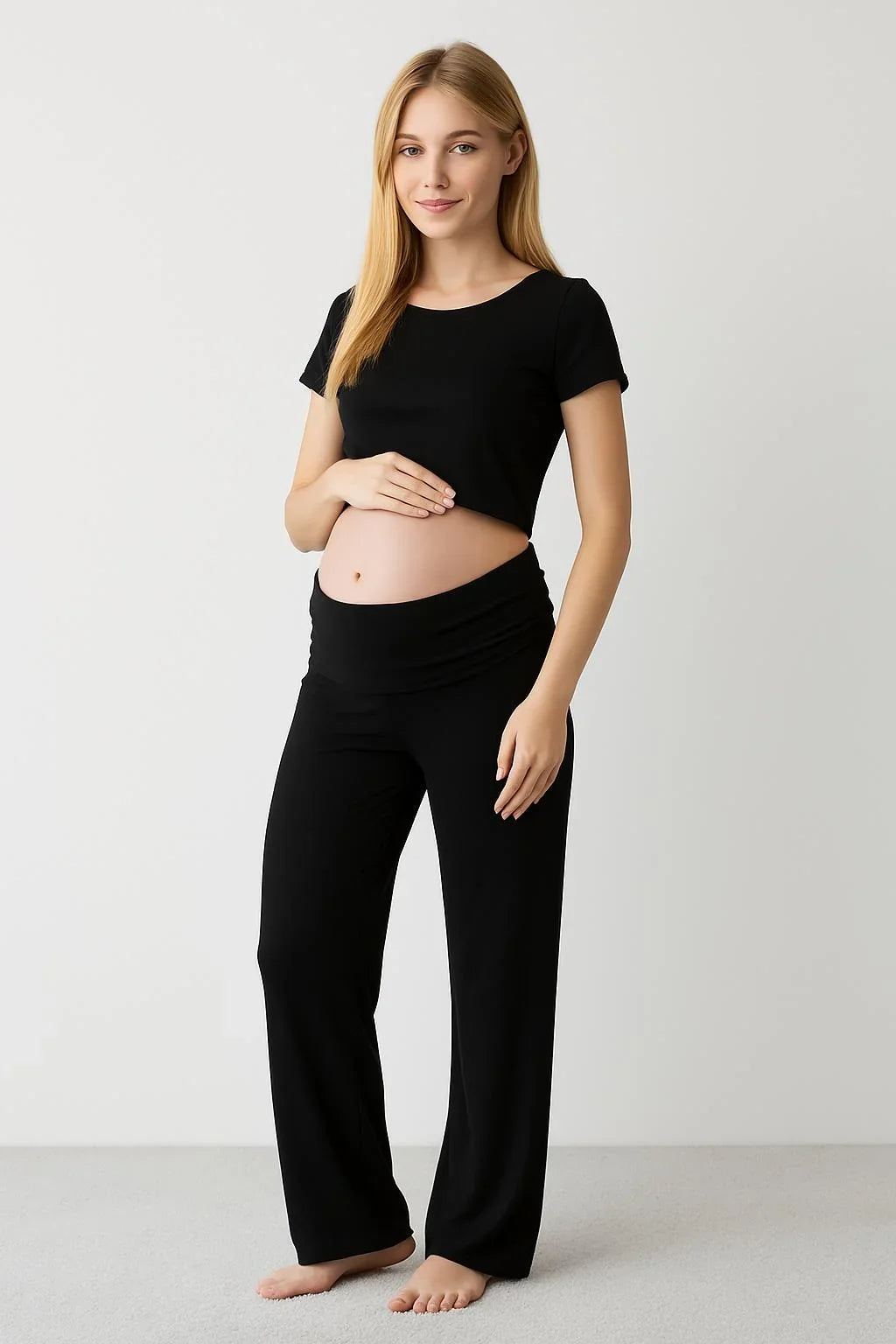 Straight Leg Fold-Back Waist Flexible Viscose Trousers VTP01