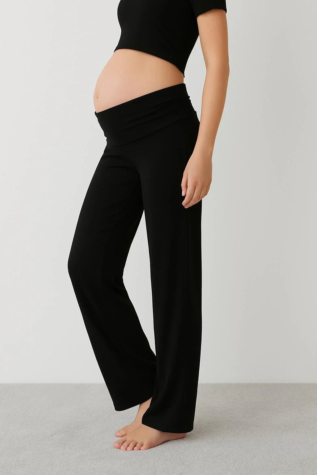 Straight Leg Fold-Back Waist Flexible Viscose Trousers VTP01