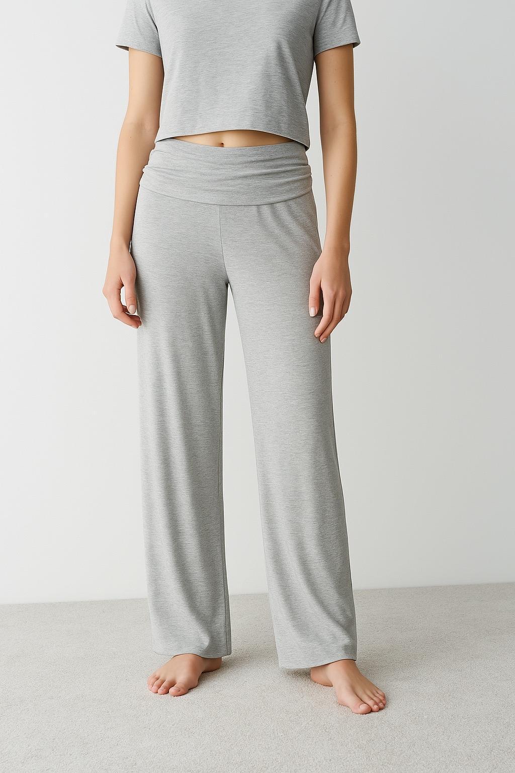 Straight Leg Fold-Back Waist Flexible Viscose Trousers VTP01