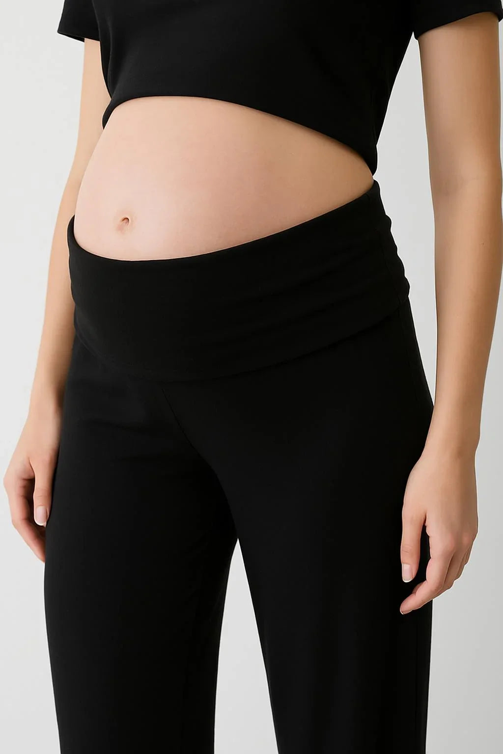 Straight Leg Fold-Back Waist Flexible Viscose Trousers VTP01