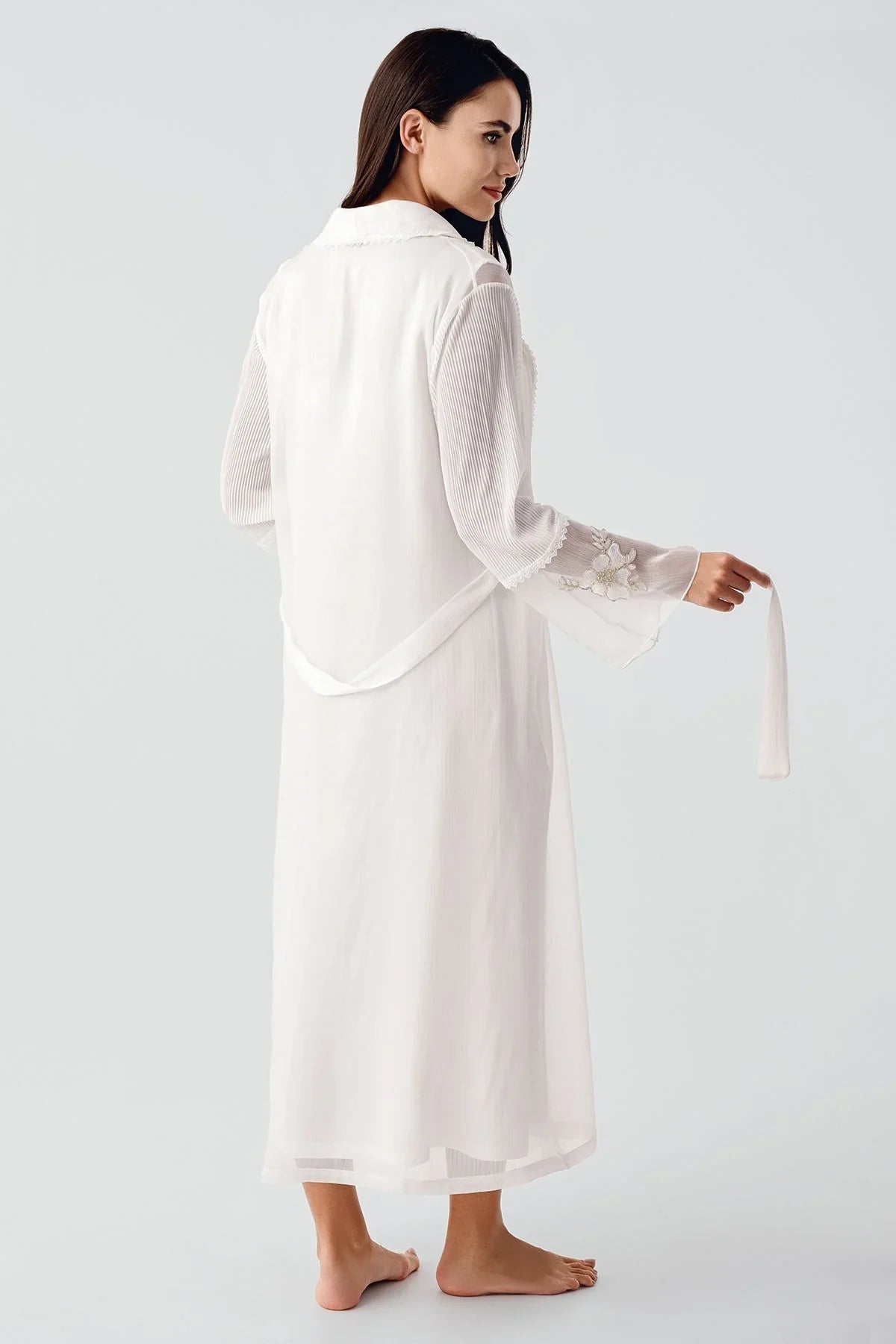 Elegant Dokuma Dantelli Viskoz Sabahlık Gecelik Takım BN01 - Artış Collection