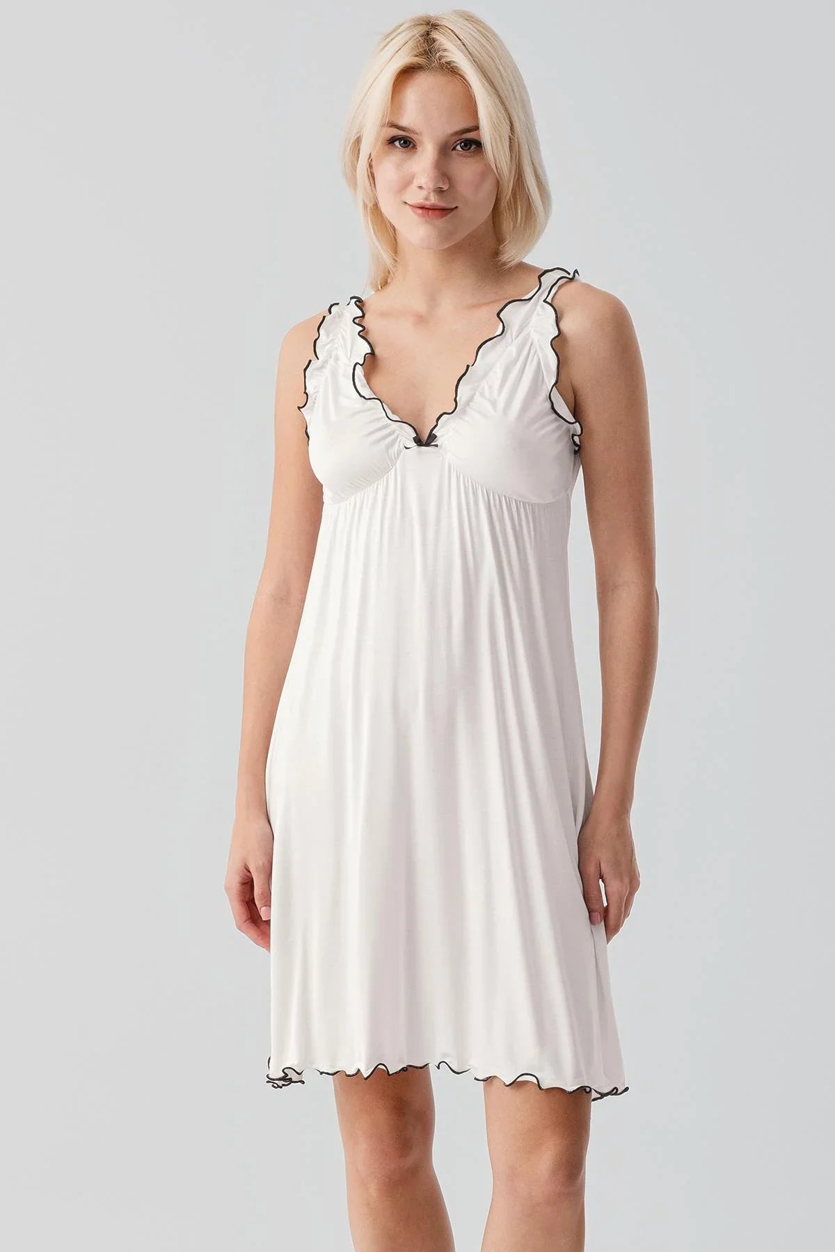 Askılı Kısa Esnek Likralı Viskoz Soft Hamile Sabahlık Gecelik Takım 19400