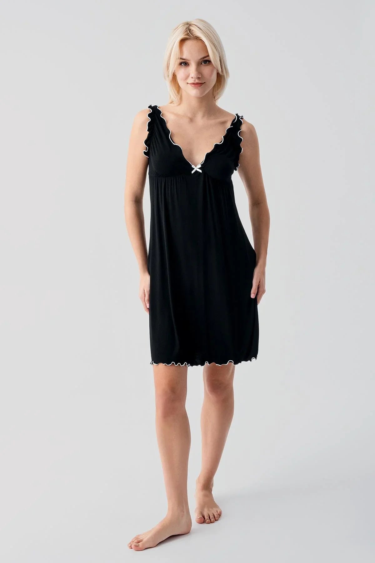 Askılı Kısa Esnek Likralı Viskoz Soft Hamile Sabahlık Gecelik Takım 19400