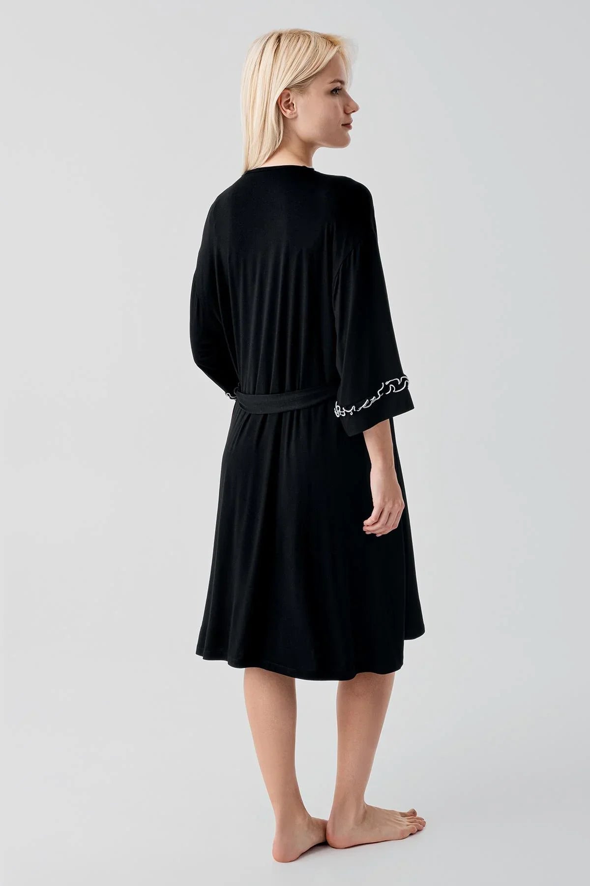 Askılı Kısa Esnek Likralı Viskoz Soft Hamile Sabahlık Gecelik Takım 19400