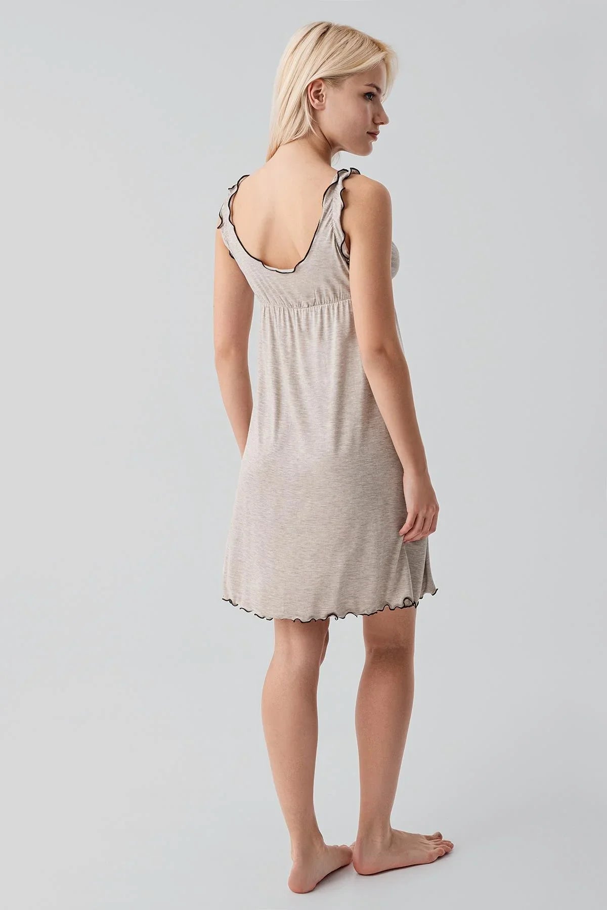 Askılı Kısa Esnek Likralı Viskoz Soft Hamile Sabahlık Gecelik Takım 19400