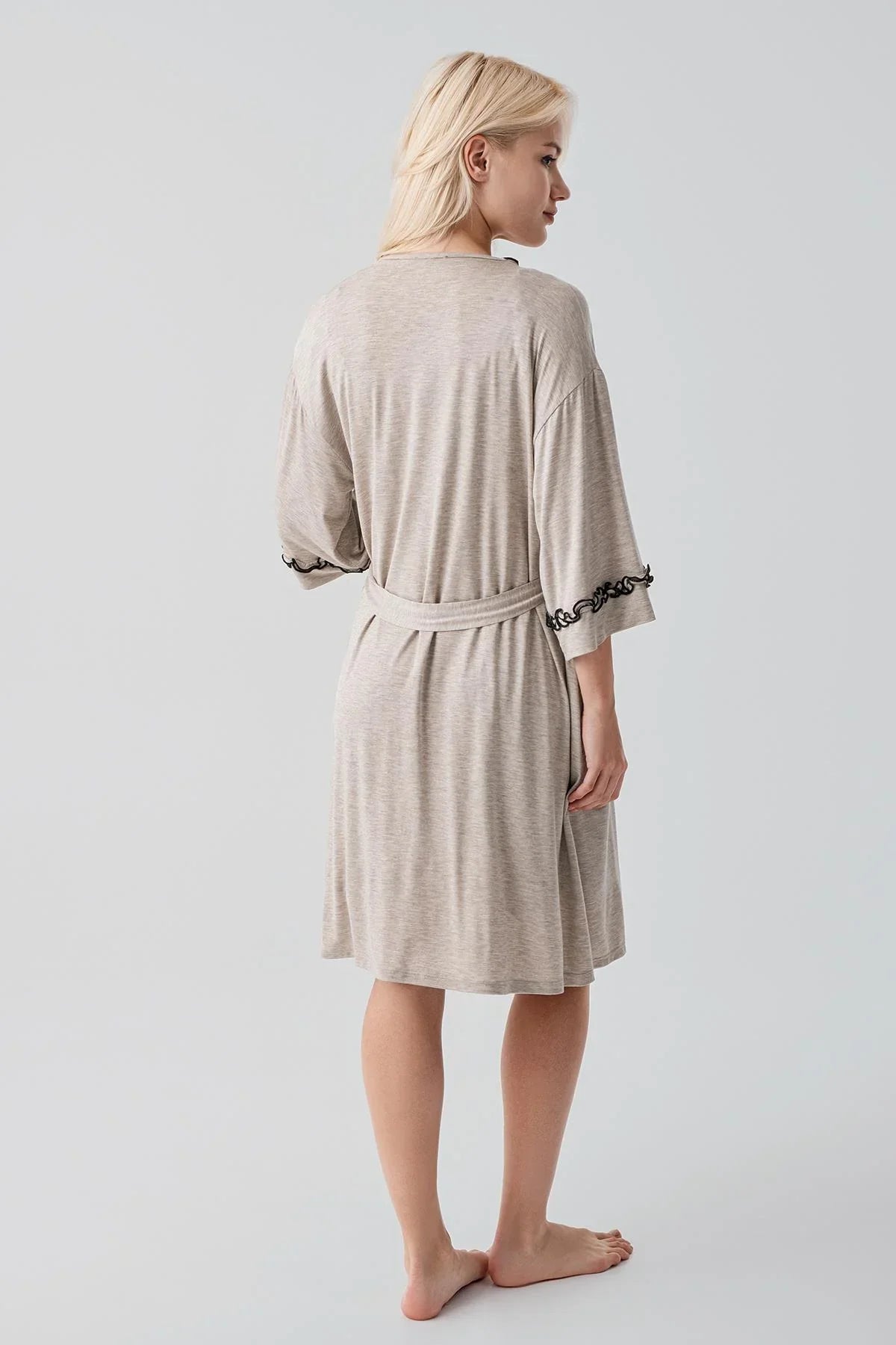 Askılı Kısa Esnek Likralı Viskoz Soft Hamile Sabahlık Gecelik Takım 19400