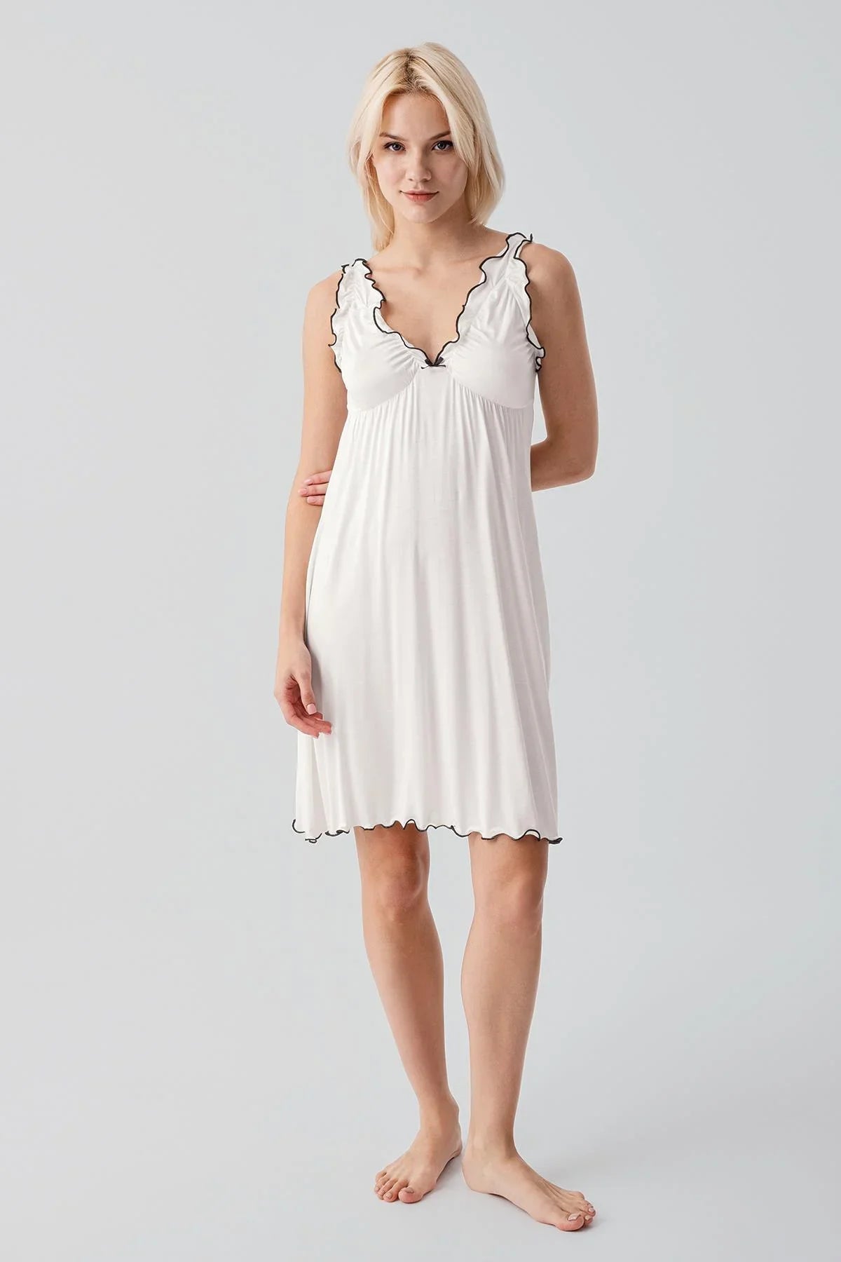 Askılı Kısa Esnek Likralı Viskoz Soft Hamile Sabahlık Gecelik Takım 19400