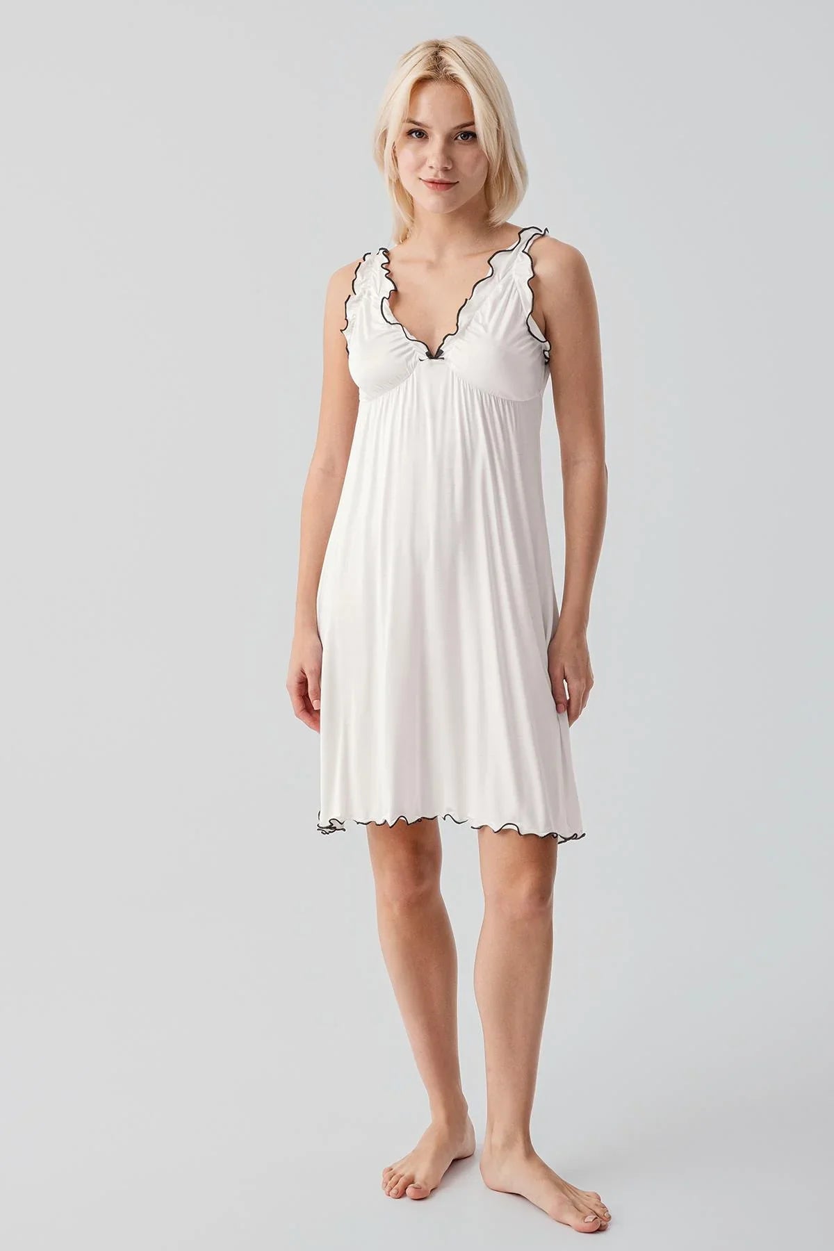 Askılı Kısa Esnek Likralı Viskoz Soft Hamile Sabahlık Gecelik Takım 19400