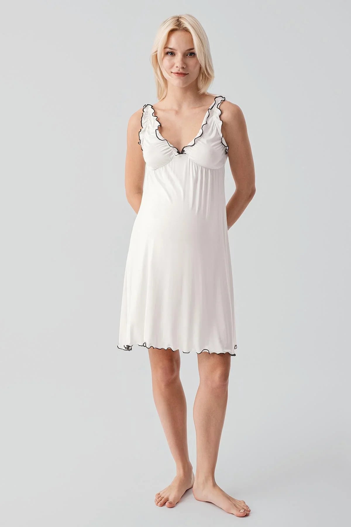 Askılı Kısa Esnek Likralı Viskoz Soft Hamile Sabahlık Gecelik Takım 19400