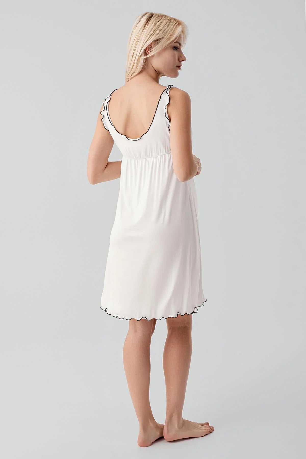 Askılı Kısa Esnek Likralı Viskoz Soft Hamile Sabahlık Gecelik Takım 19400