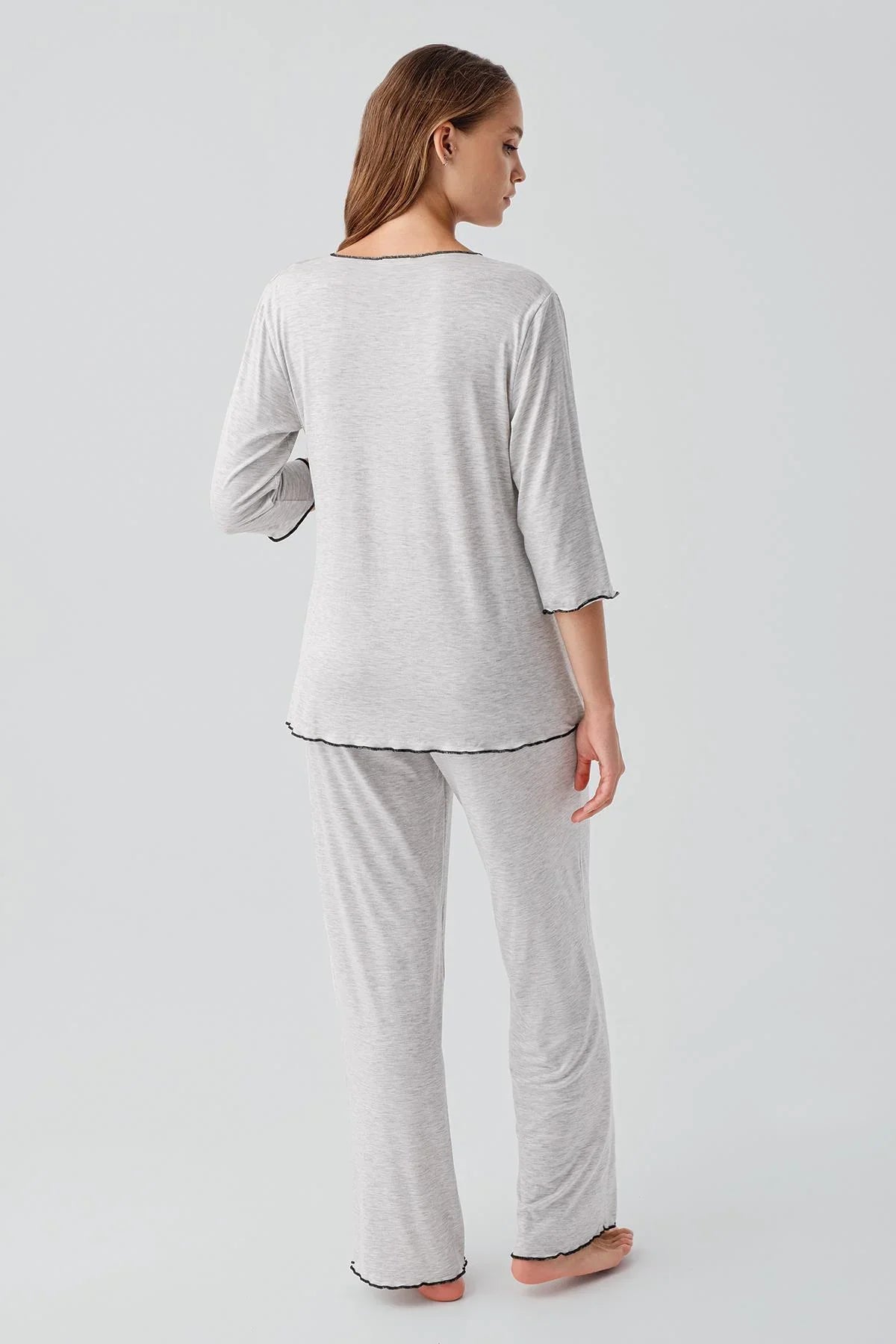 Uzun Kollu Likralı Esnek Viskoz Soft Hamile Pijama Takım 19212 - Artış Collection