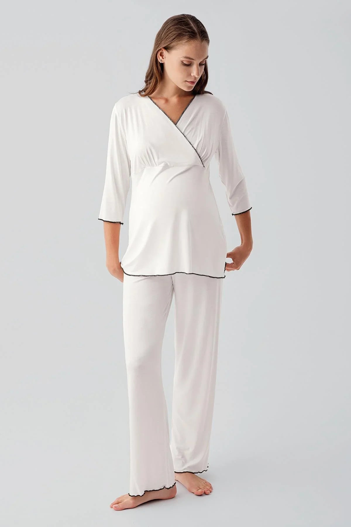 Uzun Kollu Likralı Esnek Viskoz Soft Hamile Pijama Takım 19212