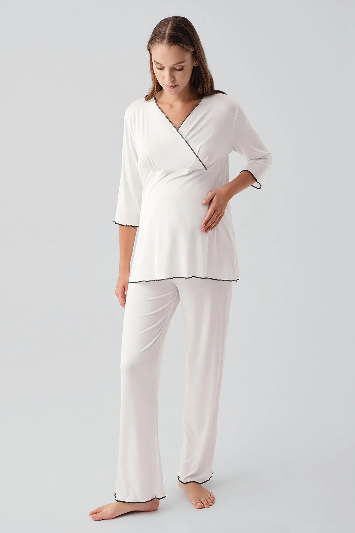 Uzun Kollu Likralı Esnek Viskoz Soft Hamile Pijama Takım 19212