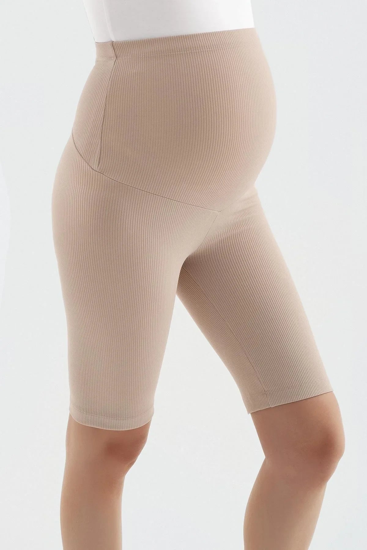 Ribbed Above Knee Biker Flexible Adjustable Waist Maternity Tights F13