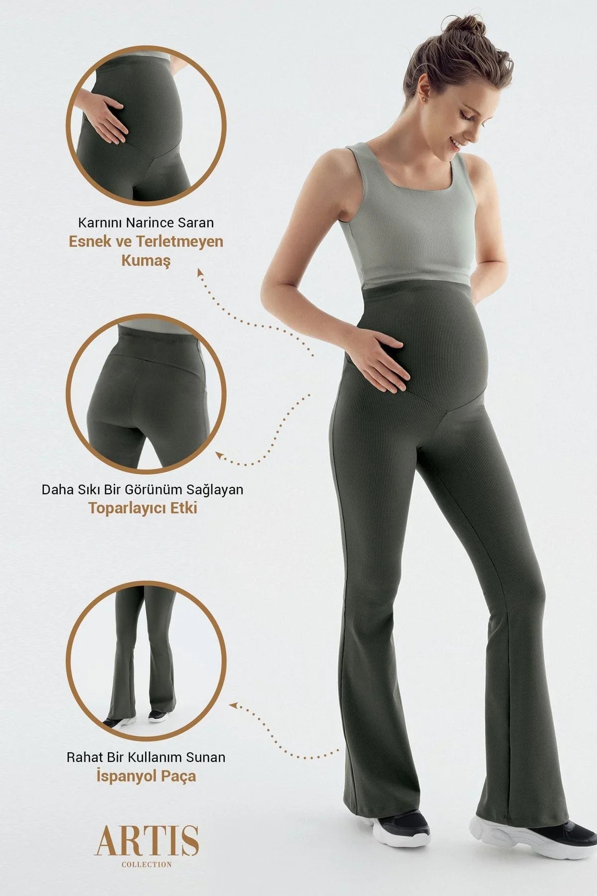 Fitilli İspanyol Paça Yüksek Bel Esnek Toparlayıcı Hamile Tayt F09