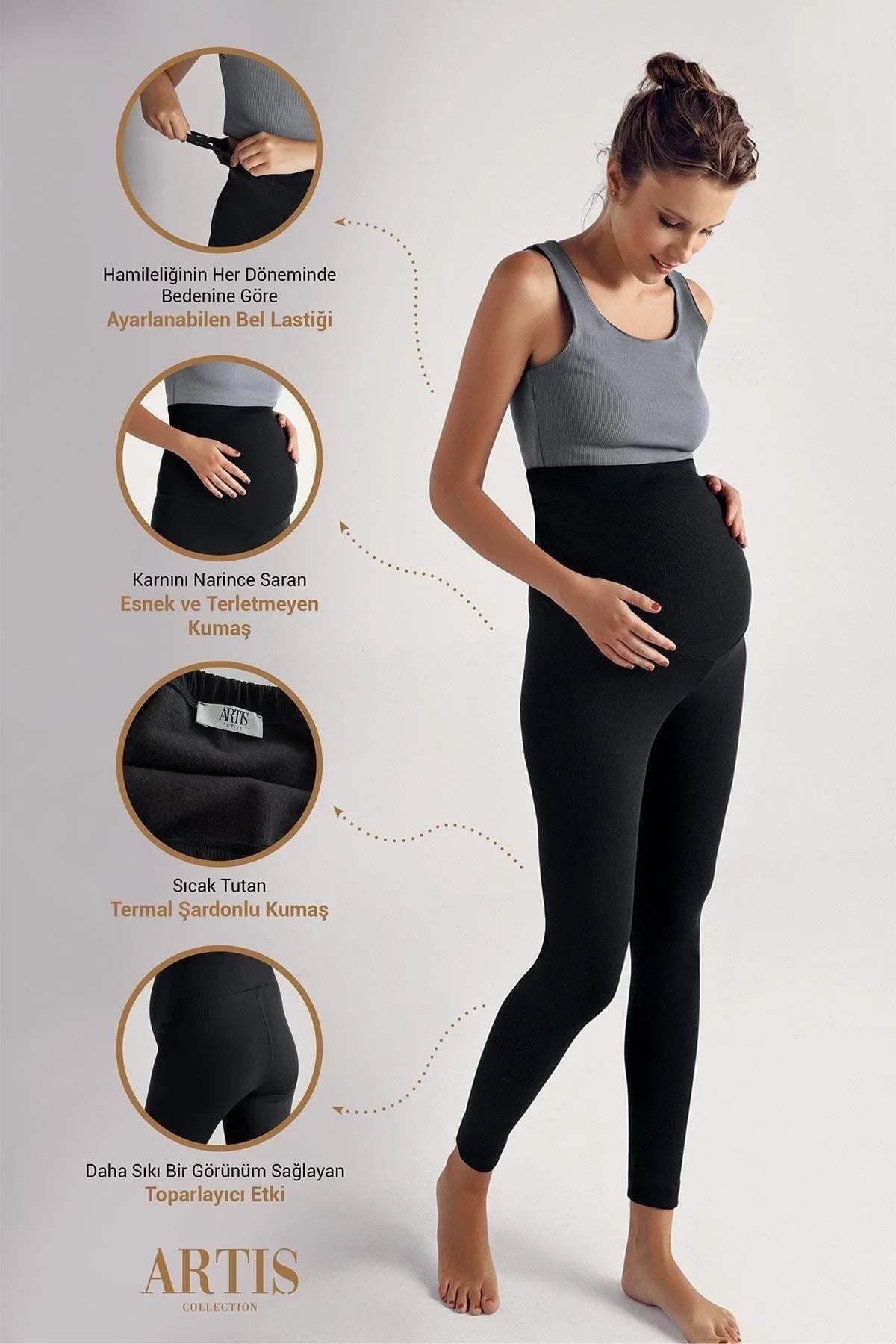 Fitilli Termal İçi Şardonlu Sıcak Tutan Beli Ayarlanabilir Hamile Tayt F06