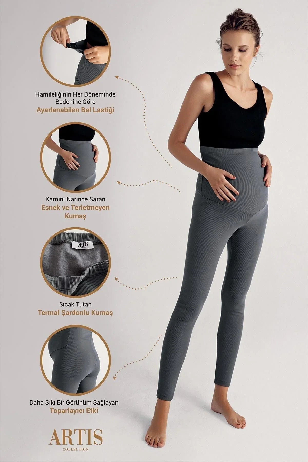 Fitilli Termal İçi Şardonlu Sıcak Tutan Beli Ayarlanabilir Hamile Tayt F06